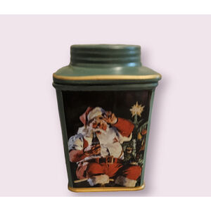 Vintage Coca-Cola Stoneware Christmas Santa Green Ceramic Jar w/lid